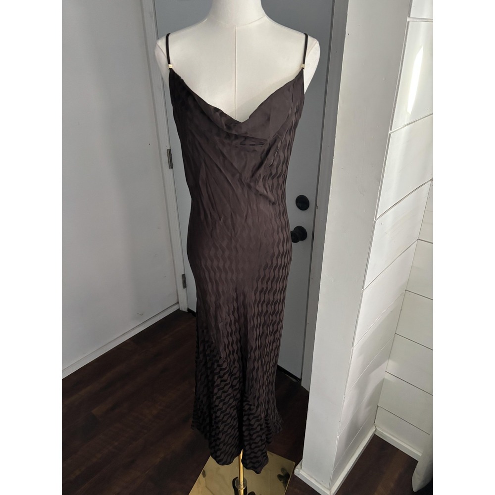 By Anthropologie Dress Womens Small Brown Striped Cowl Neck Slip Maxi Party 90s